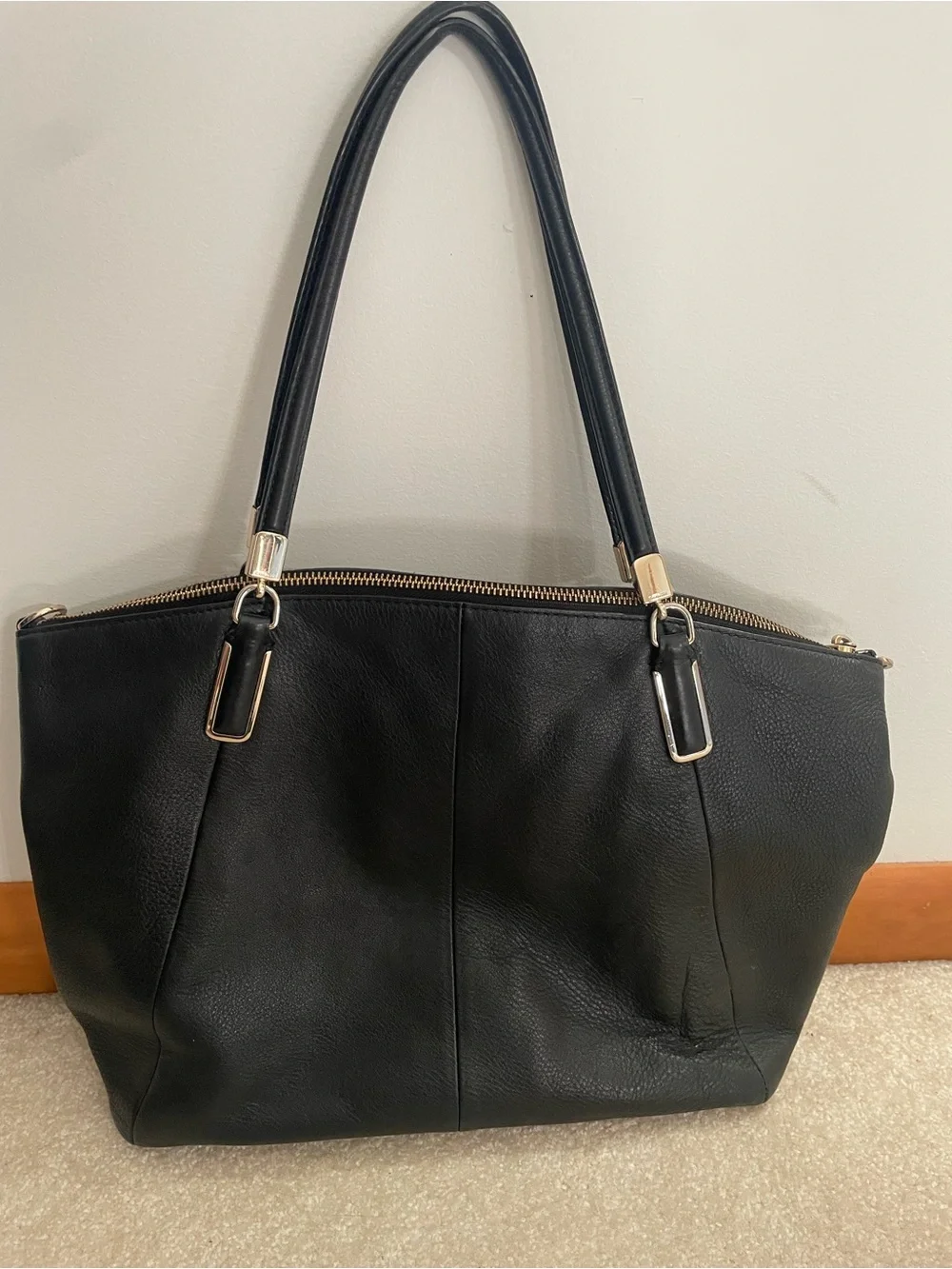 Coach Black Pebble Leather Shoulder Bag with Gold Hardware